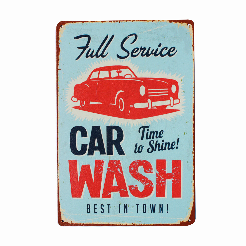 Tin Sign Car wash Rustic Look Vintage Tin Metal Sign Man Cave 200x300mm Metal - Tin Sign Factory Australia