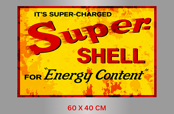 SUPER SHELL Vintage Poster 60x40cm Man Cave Décor Shed-Garage Oil Tin Metal Sign - Tin Sign Factory Australia