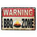 Warning Metal Tin Sign 300 x 200mm BBQ Zone Rustic Look Vintage Man Cave - Tin Sign Factory Australia