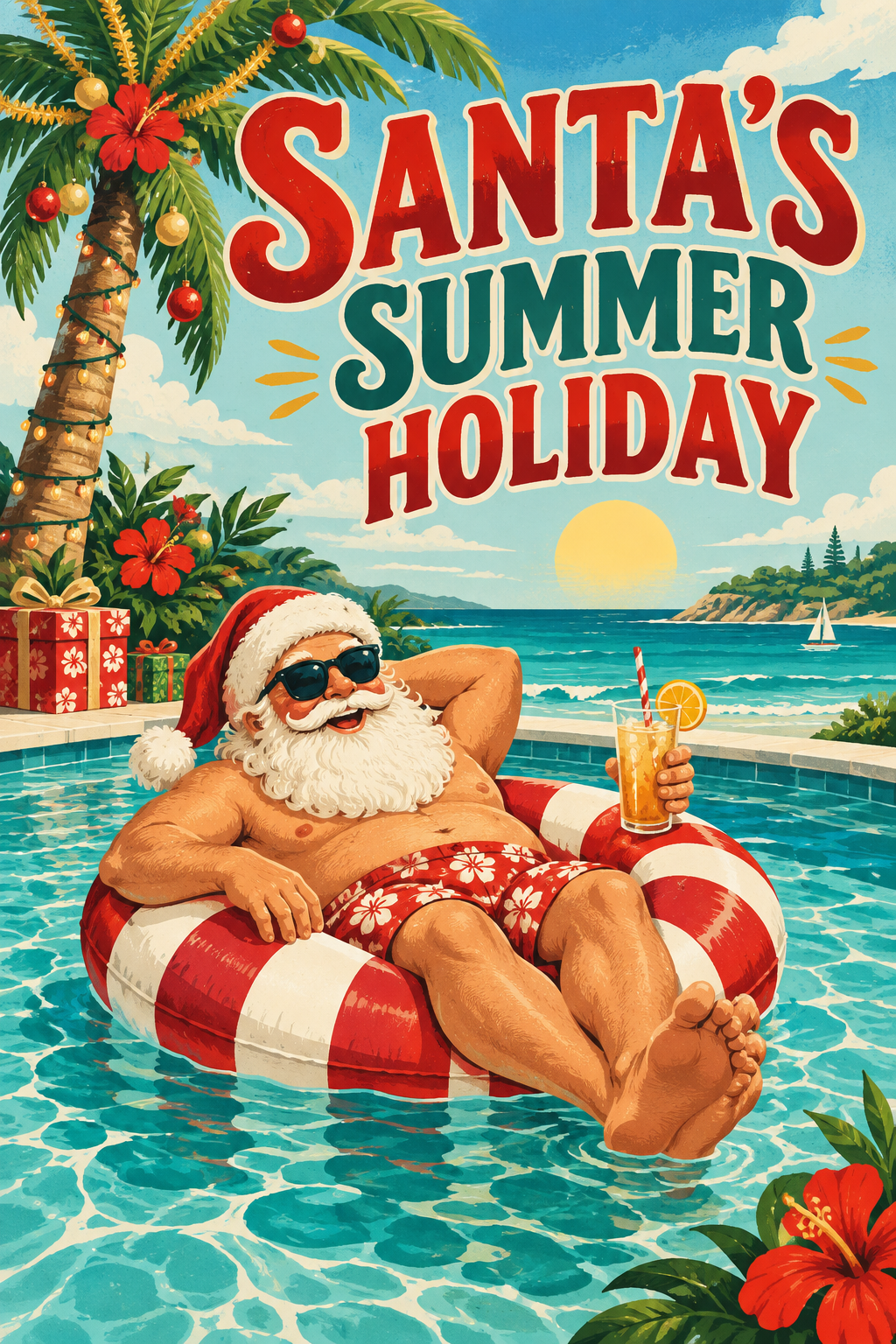Santa Summer Holiday Christmas Man Cave Decor Garage Bar & Shed Metal Sign