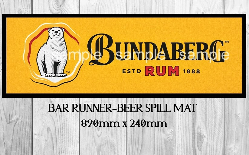 BUNDABERG RUM (890mm X 240mm) Non-Slip Rubber Mat for Home Bar, Man Cave & Shed