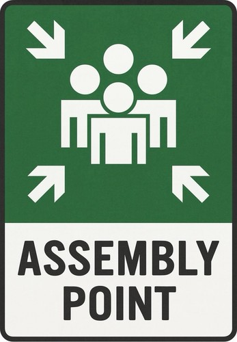 Assembly Point Meet Up Fire Exit Sign Gift Gifts plate signs Man Cave - Tin Sign Factory Australia