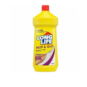 Yellow bottle of Long Life Mop & Glo cleaning solution 