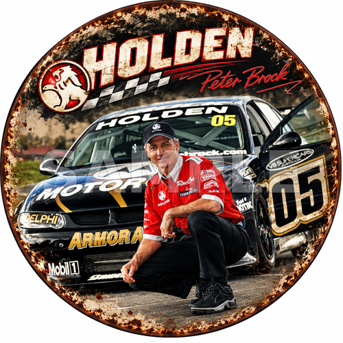 Holden Peter Brock Racing Round Vintage Style Metal Sign Garage Man Cave Decor - Tin Sign Factory Australia