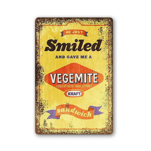Vegemite Smiled Sandwich Kraft Metal Tin Sign Vintage Man Cave Shed Garage Bar - Tin Sign Factory Australia
