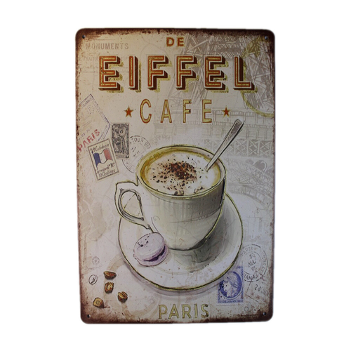 Tin Sign  EIFFEL CAFE  Sprint Drink Bar Whisky Rustic Look - Tin Sign Factory Australia