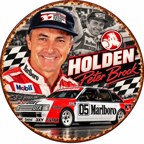Peter Brock Holden Racing Legend Vintage Style Round Metal Sign Man Cave Decor - Tin Sign Factory Australia