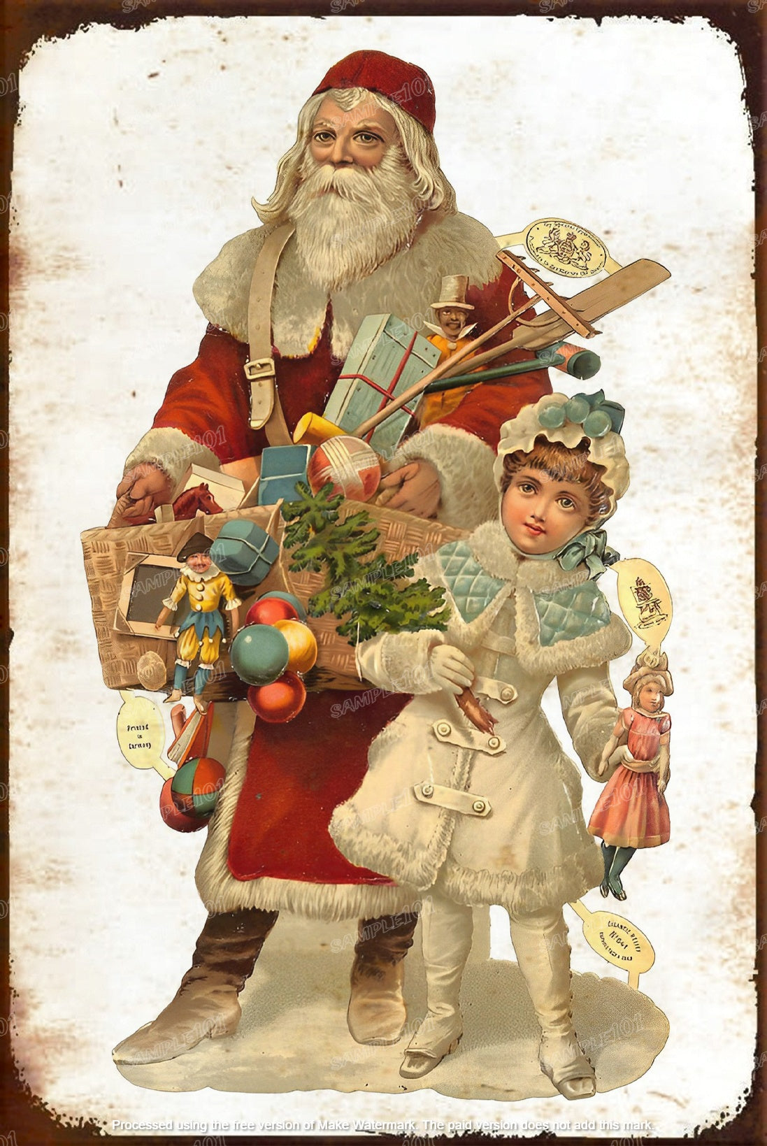 SANTA WITH THE YOUNG GIRL Santa Claus Vintage Rustic Look Home Wall Décor Bar Wall Tin Metal Signs