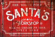 RED SANTA'S WORKSHOP Vintage Rustic Look Holiday Season Home Wall Décor Bar Wall Tin Metal Signs