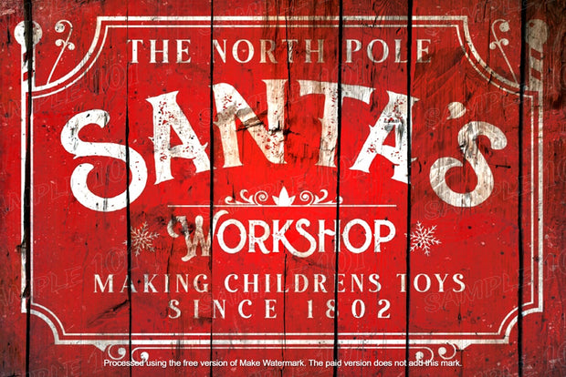 RED SANTA'S WORKSHOP Vintage Rustic Look Holiday Season Home Wall Décor Bar Wall Tin Metal Signs