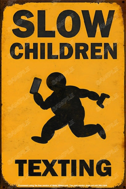 SLOW CHILDREN Retro Vintage Rustic Look Home Classic Funny Resto Café Reproduction Bar Wall Tin Metal Signs