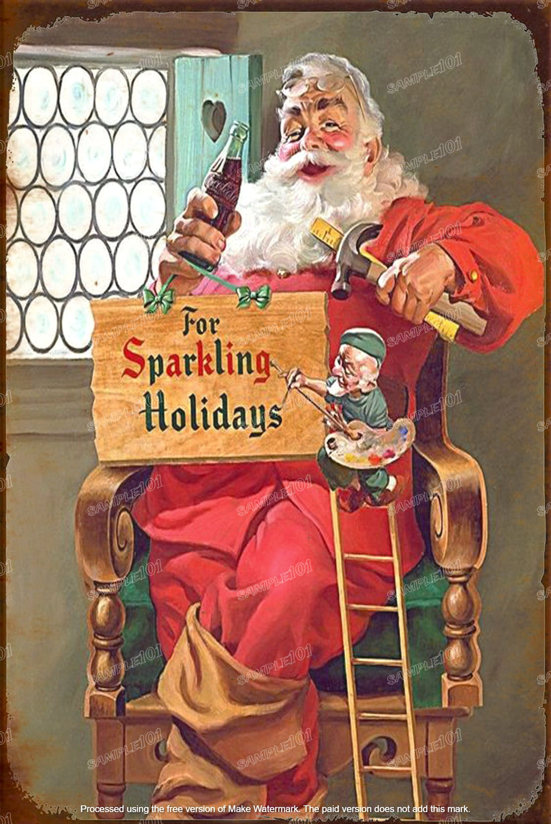 SPARKLING HOLIDAYS Santa Claus Vintage Rustic Look Home Wall Décor Bar Wall Tin Metal Signs