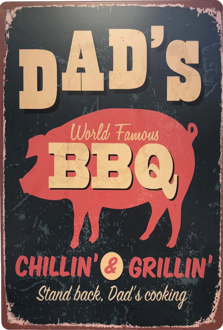 Dad’s BBQ Vintage Metal Tin Sign | Funny Beer & Grill 20x30cm Bar Wall Decor
