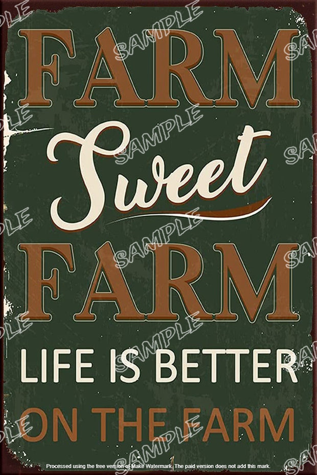 SWEET FARM Retro Vintage Art Wall Décor for Country Home Farm Kitchen Barn Fence Coop Poster Tin Sign Metal