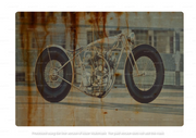 "MUSKET BIKE" vintage-style metal sign with a rustic, distressed design featuring classic motorcycle imagery. Ideal for decorating garages, sheds, home bars, or workshops with a nostalgic, retro-industrial theme.