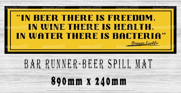 THERE IS FREEDOM Aussie Beer Spill Mat (890mm x 240mm) BAR RUNNER Man Cave Pub Rubber