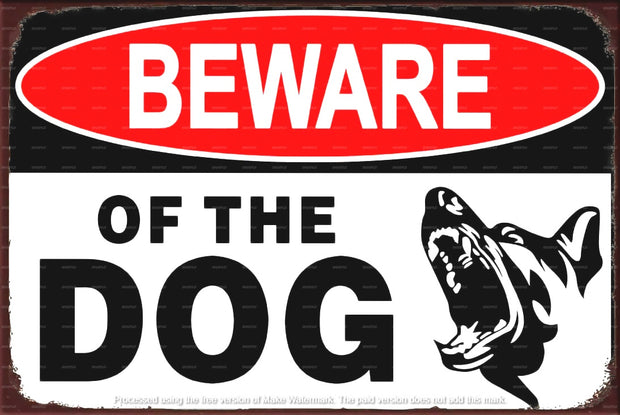 BEWARE OF THE DOG Retro/ Vintage Tin Metal Sign Man Cave, Wall Home Décor, Shed-Garage, and Bar