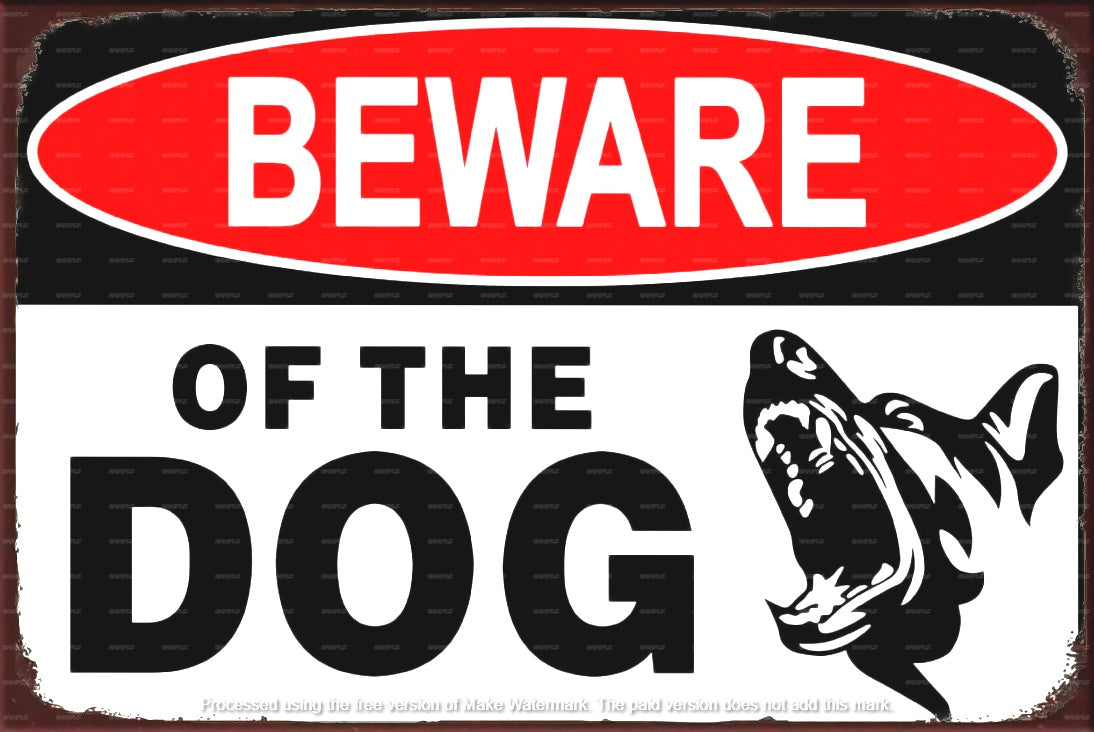 BEWARE OF THE DOG Retro/ Vintage Tin Metal Sign Man Cave, Wall Home Décor, Shed-Garage, and Bar
