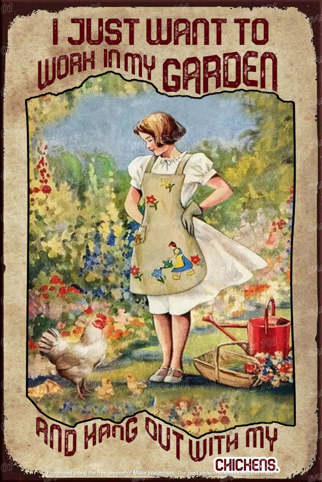 WITH MY CHICKENS Vintage Retro Home Wall Chicken Poster Décor Bar Wall Tin Metal Signs