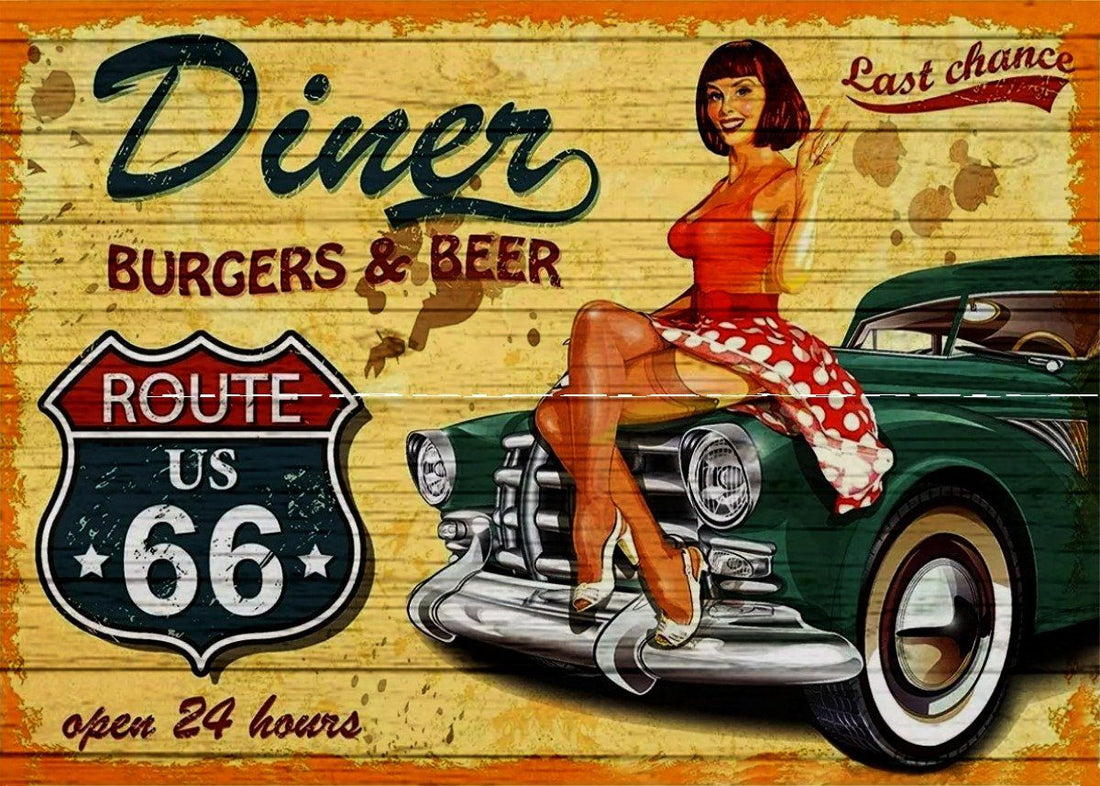 DINER BURGERS & BEER Tin Metal Sign Man Cave, Shed-Garage & Bar Sign