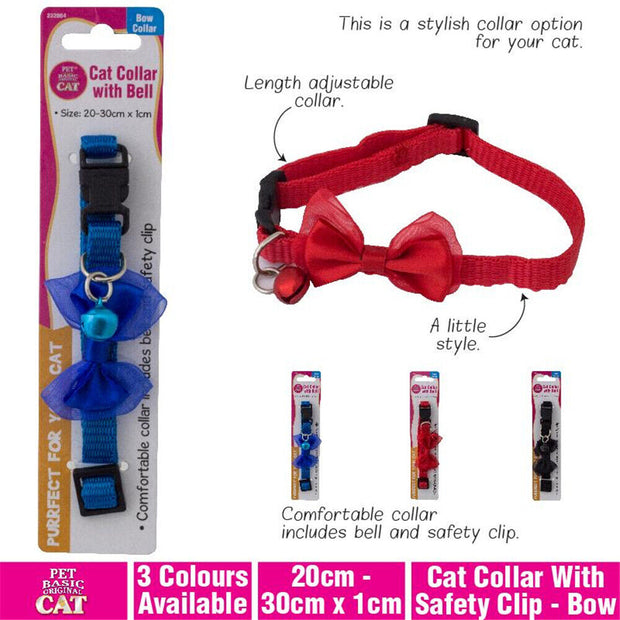 Cat Kitten Dog Puppy Collar Pet Pets Safety Release Clip Adjustable Bow Bell AU