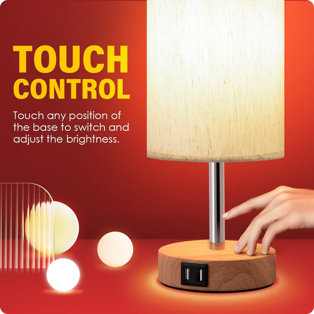 "Modern Touch Control Bedside Lamp with USB Port - 3 Way Dimmable Nightstand Lamp for Bedroom and Living Room (Includes LED Bulb)"