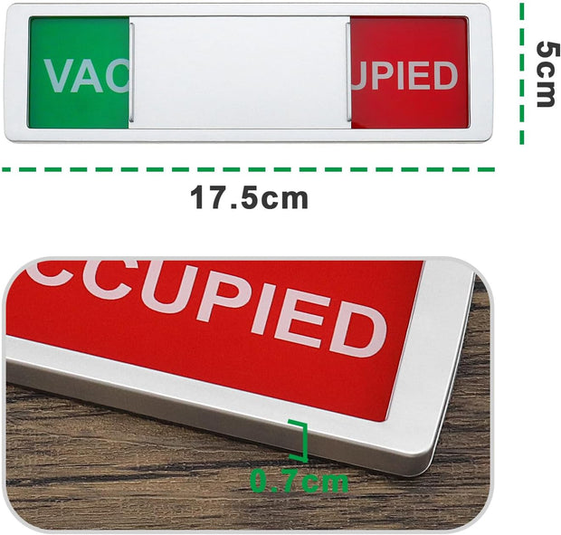 Occupied/Vacant Sign with 2Pcs round Stickers Vacant Occupied Privacy Sign Sliding Door Sign Accessories for Home Office Toilet Bathroom Silver