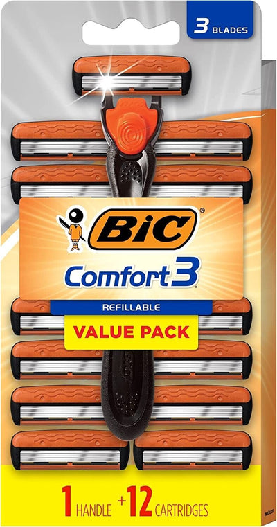 "Ultimate Smoothness: BIC Hybrid 3 Advance Men's Razor Kit - Includes 1 Handle and 12 Cartridges - Brand New!"