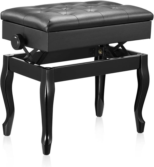 Melodic Piano Stool Adjustable 48-56cm Wood Chair Keyboard Bench with Storage Bent Leg Black