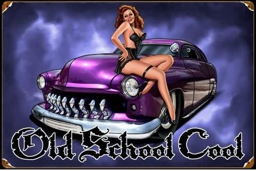 OLD SCHOOL COOL PIN UP GIRL Garage Art Hot Rod Sign Home Decor Sign