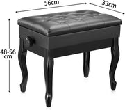 Melodic Piano Stool Adjustable 48-56cm Wood Chair Keyboard Bench with Storage Bent Leg Black
