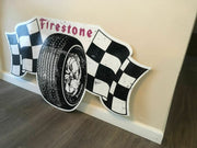 Firestone Large Tyres Metal tin cutout sign Man cave bar Free postage