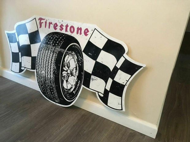 Firestone Large Tyres Metal tin cutout sign Man cave bar Free postage