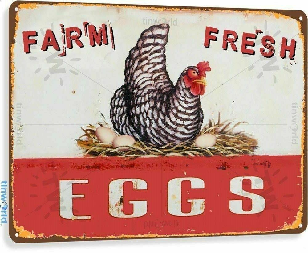 Farm Fresh Eggs Rustic Look Vintage Tin Metal Sign Man Cave, Shed-Garage & Bar - Tin Sign Factory Australia