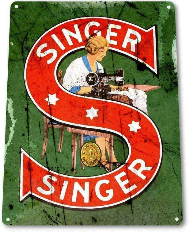 Singer Sewing Machine Rustic Look Vintage Tin Metal Sign Man Cave, Shed-Garage
