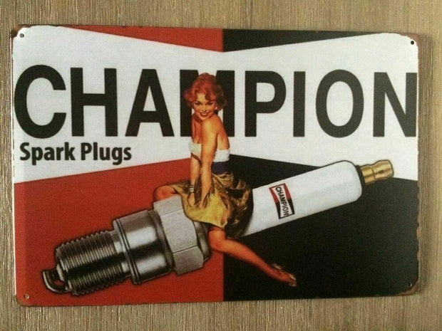 Champion Rustic Rustic Look Vintage Tin Metal Sign Man Cave, Shed-Garage & Bar