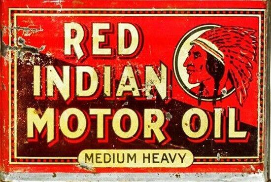 Red Indian Oil Rustic Look Vintage Tin Metal Sign Man Cave, Shed-Garage - Tin Sign Factory Australia