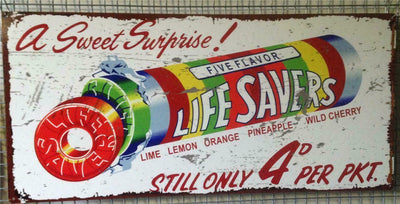 Lifesavers Vintage Look Metal Sign 80 cmx 38 cm Free Postage