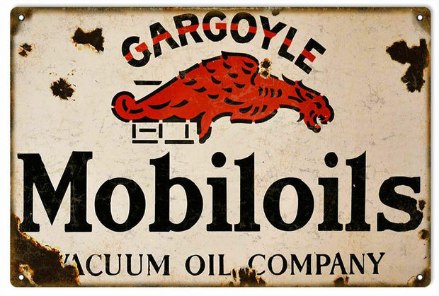 Gargoyle Mobiloil Rustic Look Vintage Tin Metal Sign Man Cave, Shed-Garage