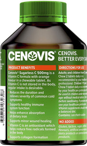 2X Cenovis Sugarless Vitamin C 500Mg 300 Chewable Tablets Value Pack Orange NEW