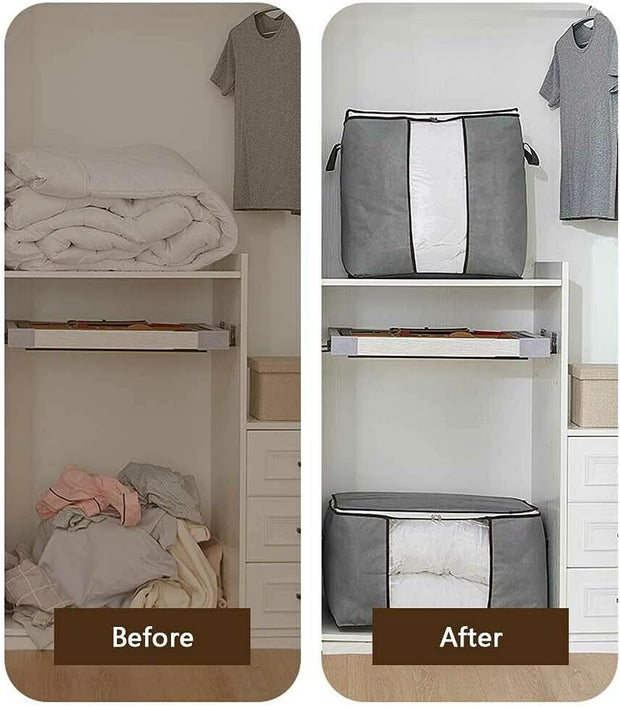 3/4x Large Clothes Quilt Blanket Storage Bag Fabric Home Organizer Zipper Box Bags (2x Vertical + 2x Horizontal)