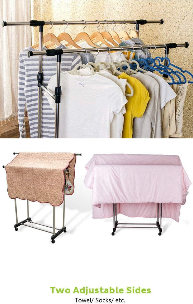 Clothes Rack Double Stainless Shelf Hanger Garment Holder Adjustable Coat