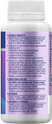 "Ostelin Vitamin D3 Capsules - Boost Bone and Muscle Strength | 1000IU | 250 Capsules | Made in Australia"