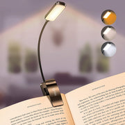 "Rechargeable Clip-On Book Light with 9 LED Bulbs, Eye-Friendly Warm & Cool White Light, Stepless Dimming, Long Battery Life, and Power Indicator"