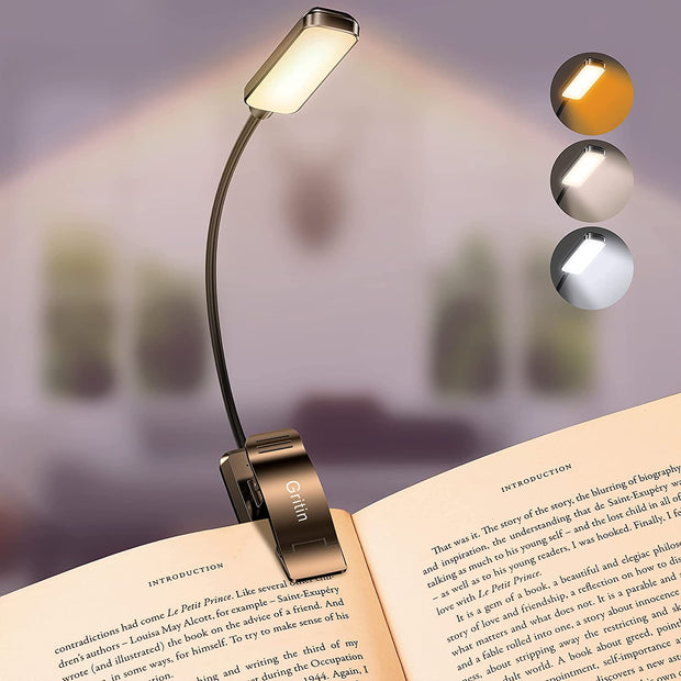 "Rechargeable Clip-On Book Light with 9 LED Bulbs, Eye-Friendly Warm & Cool White Light, Stepless Dimming, Long Battery Life, and Power Indicator"