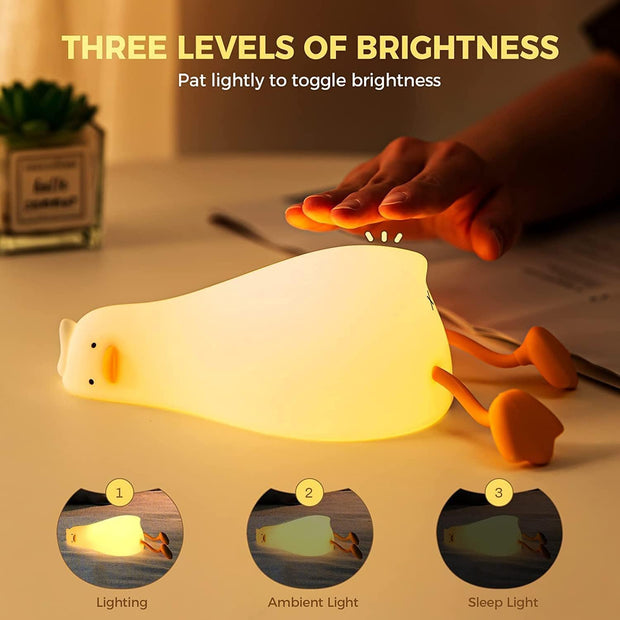 Duck Lamp Lying Flat Duck Night Light, Kids Night Lamp with 3 Speed Adjustable Light, Smart Bedside Lamp with Flap Sensor, Silicone Rechargeable Night Warm Light with 30 Minutes Timer
