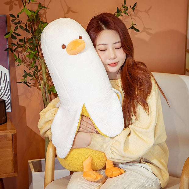 PEACHCAT Banana Duck Plush Toy Cute Plushie Hugging Plush Pillow Duck Stuffed Animal for Girls and Boys White 19.7"
