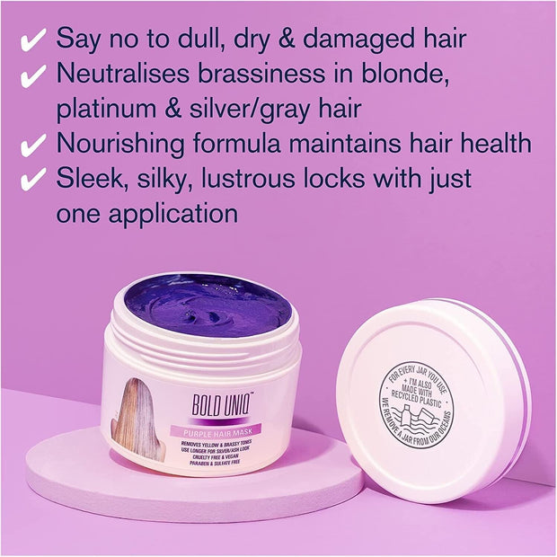"Blue Magic Purple Hair Mask: Say Goodbye to Yellow Tones on Blonde, Platinum, and Silver Hair"