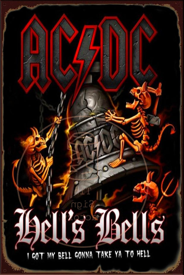 ACDC BELLS Rustic Look Vintage Shed-Garage and Bar Man Cave Tin Metal Sign