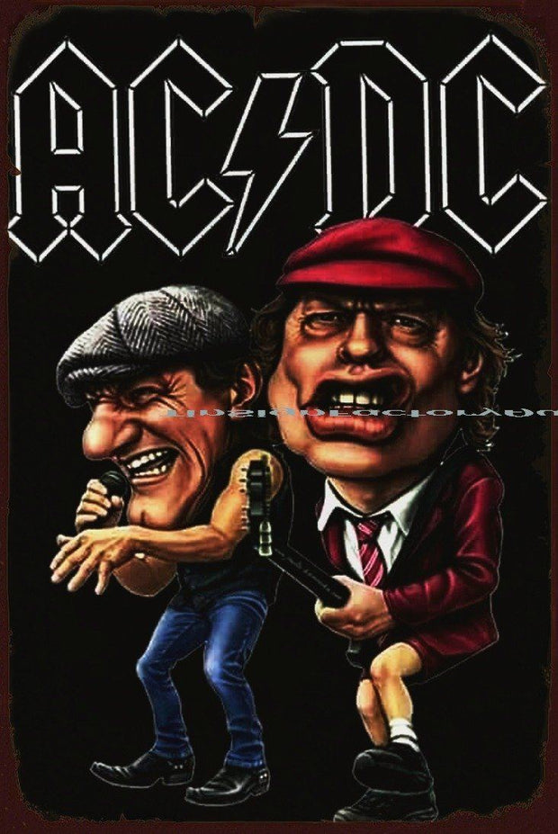 ACDC CARICATURE Rustic Retro/Vintage Home Garage Wall Café Resto or Bar Tin Metal Sign